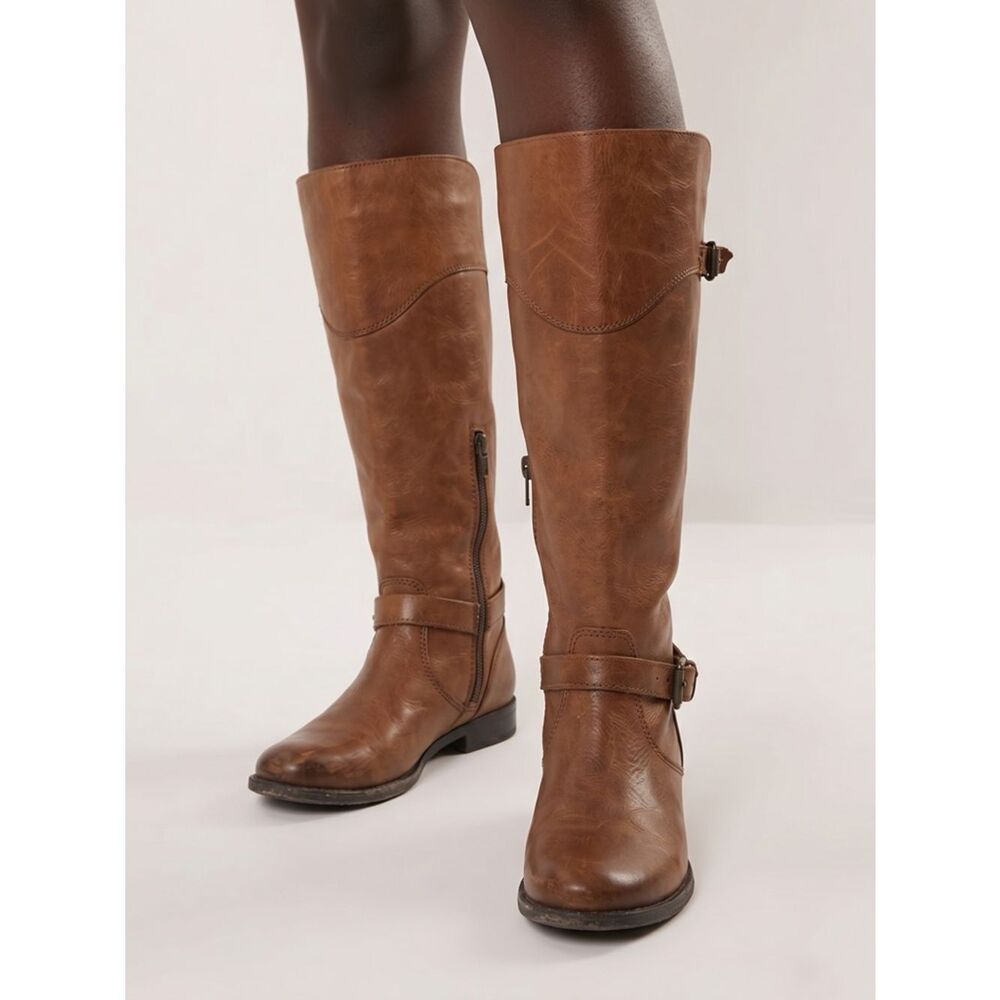 FRYE | Phillip Belted Tall Riding Boots in Cognac Tan Leather Women’s Size 7.5